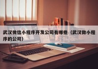 武汉微信小程序开发公司有哪些（武汉做小程序的公司）